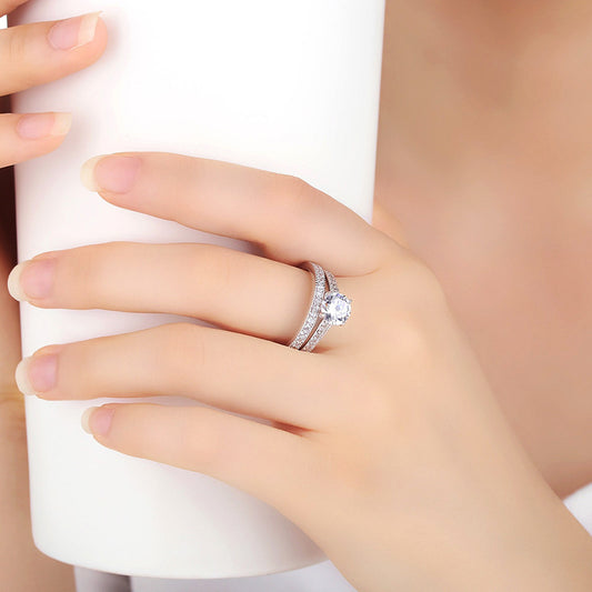 Cubic Zirconia Ring Set | Silver-Toned Couple & Friendship Rings (Set of 2)
