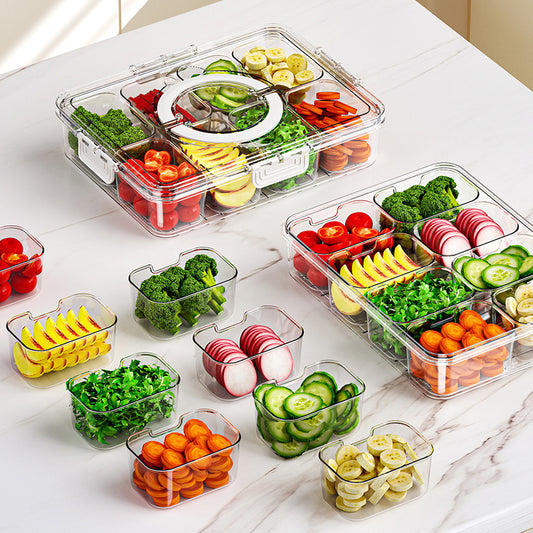 Clear Divided Serving Tray | Multi-Compartment Fridge Organizer with Lid