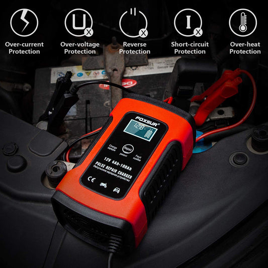 Professional Smart Battery Charger & Maintainer – 5A Intelligent LCD Lead-Acid Charging System