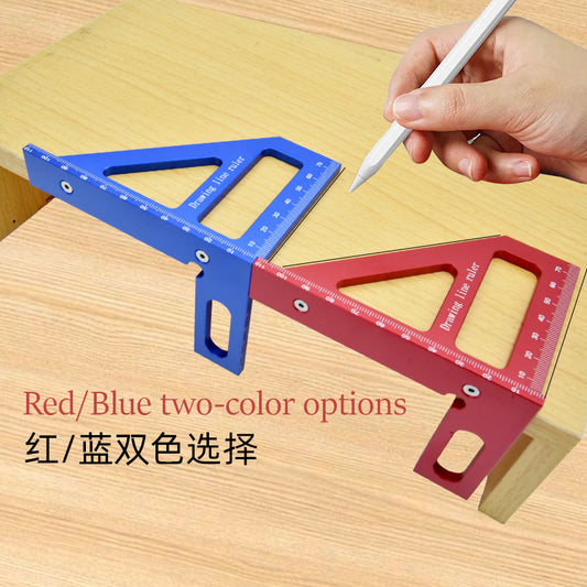 Precision Aluminum Alloy Miter Triangle Ruler – Professional Woodworking Square Protractor (Metric & Imperial)