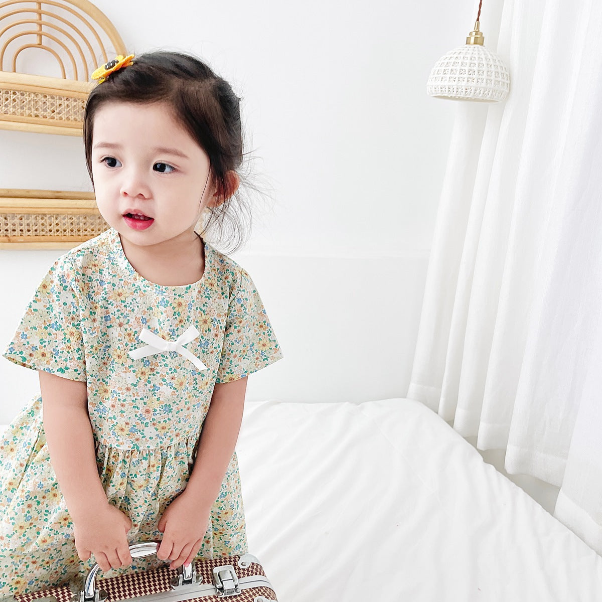 BloomBaby™ Puff Sleeve Baby Dress | Soft Cotton Floral Boutique Style