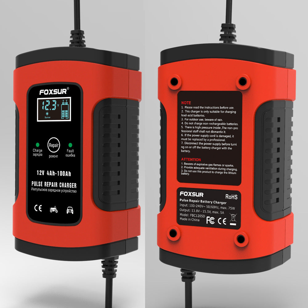 Professional Smart Battery Charger & Maintainer – 5A Intelligent LCD Lead-Acid Charging System