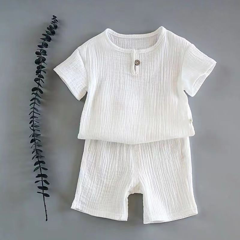 Baby Summer Cotton Linen Two-Piece Set | Short Sleeve Top & Shorts, Sizes 80–120