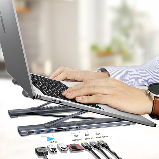 2-in-1 Aluminum Laptop Stand & 7-in-1 USB-C Hub | Ergonomic Cooling Base