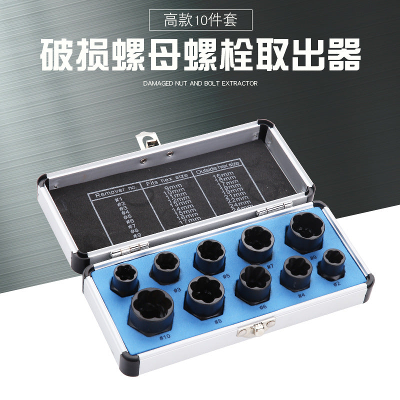 10pc Impact Bolt & Nut Extractor Set | Damaged Screw Remover | Cr-V Steel with Aluminium Case