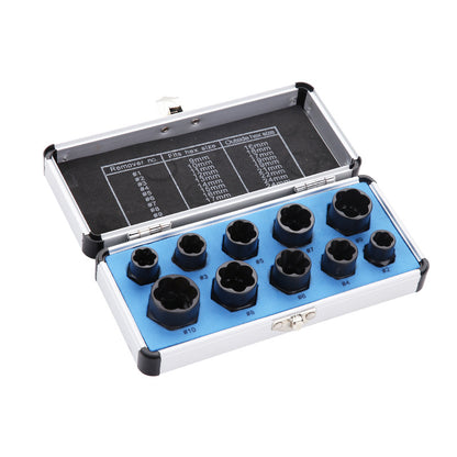 10pc Impact Bolt & Nut Extractor Set | Damaged Screw Remover | Cr-V Steel with Aluminium Case