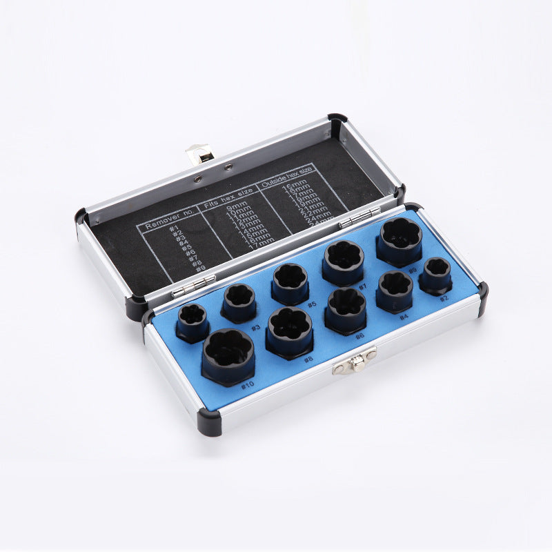 10pc Impact Bolt & Nut Extractor Set | Damaged Screw Remover | Cr-V Steel with Aluminium Case