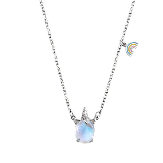Korean Style Rainbow Unicorn Pendant Necklace – Lightweight Copper Jewelry | White Gold & Rose Gold