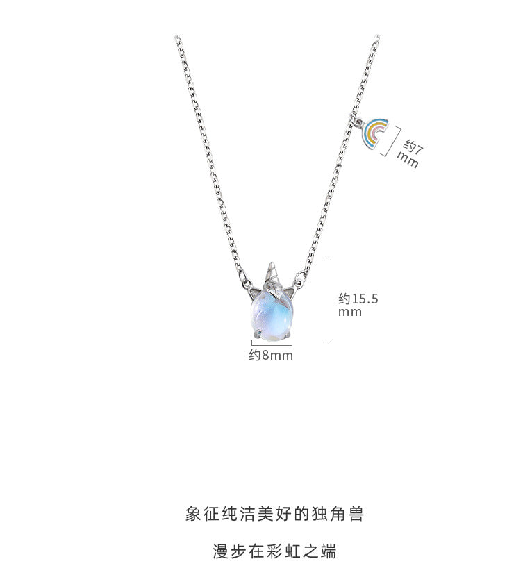 Korean Style Rainbow Unicorn Pendant Necklace – Lightweight Copper Jewelry | White Gold & Rose Gold