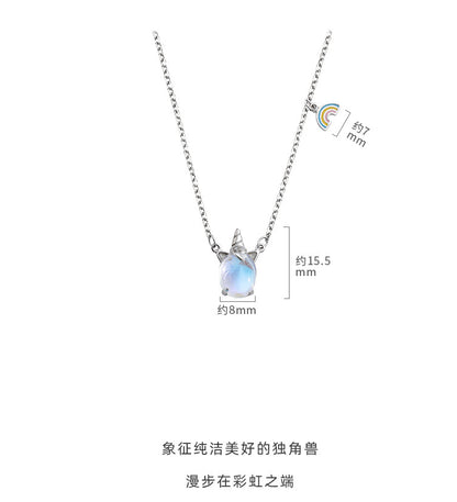 Korean Style Rainbow Unicorn Pendant Necklace – Lightweight Copper Jewelry | White Gold & Rose Gold