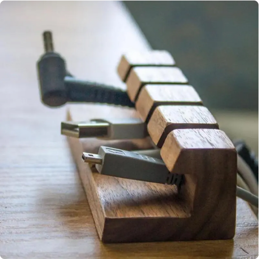 Aesthetic Wooden Cable Organizer | Minimalist Cord Keeper for Desk & Bedside