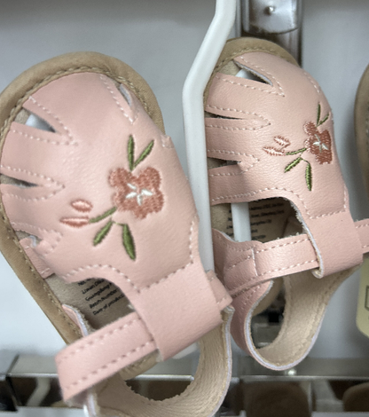 Floral Embroidery Baby Sandals – Soft Sole First Walkers for Girls