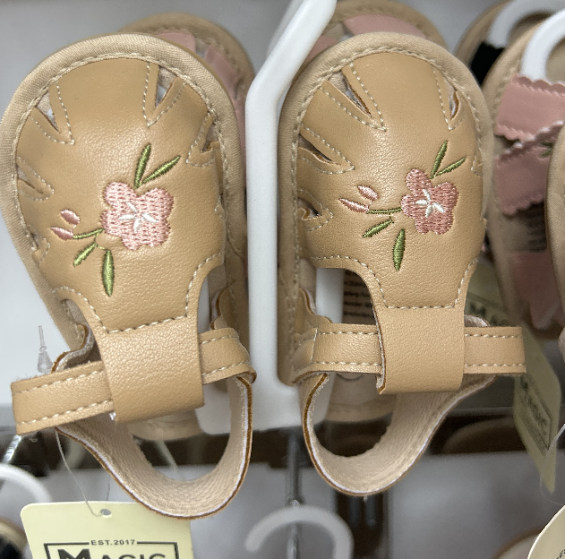 Floral Embroidery Baby Sandals – Soft Sole First Walkers for Girls