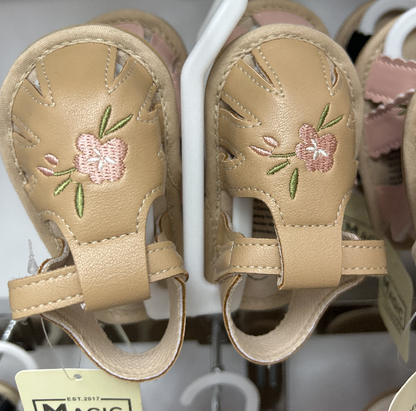 Floral Embroidery Baby Sandals – Soft Sole First Walkers for Girls
