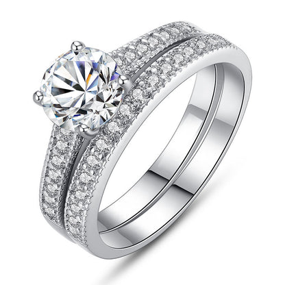 Cubic Zirconia Ring Set | Silver-Toned Couple & Friendship Rings (Set of 2)