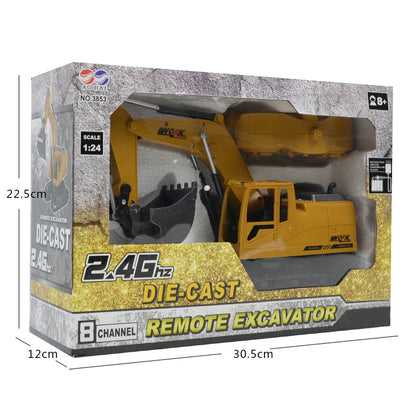 1:24 Alloy RC Excavator Toy | 2.4G 8-Way Remote Control Construction Vehicle