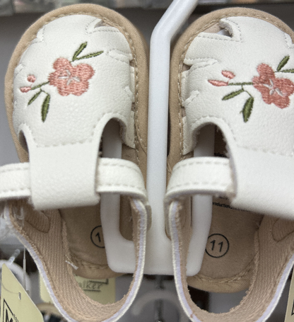 Floral Embroidery Baby Sandals – Soft Sole First Walkers for Girls