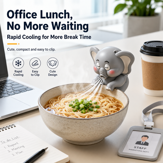 Mini Food Cooling Fan – Elephant Edition | Clip-On USB-C Rechargeable