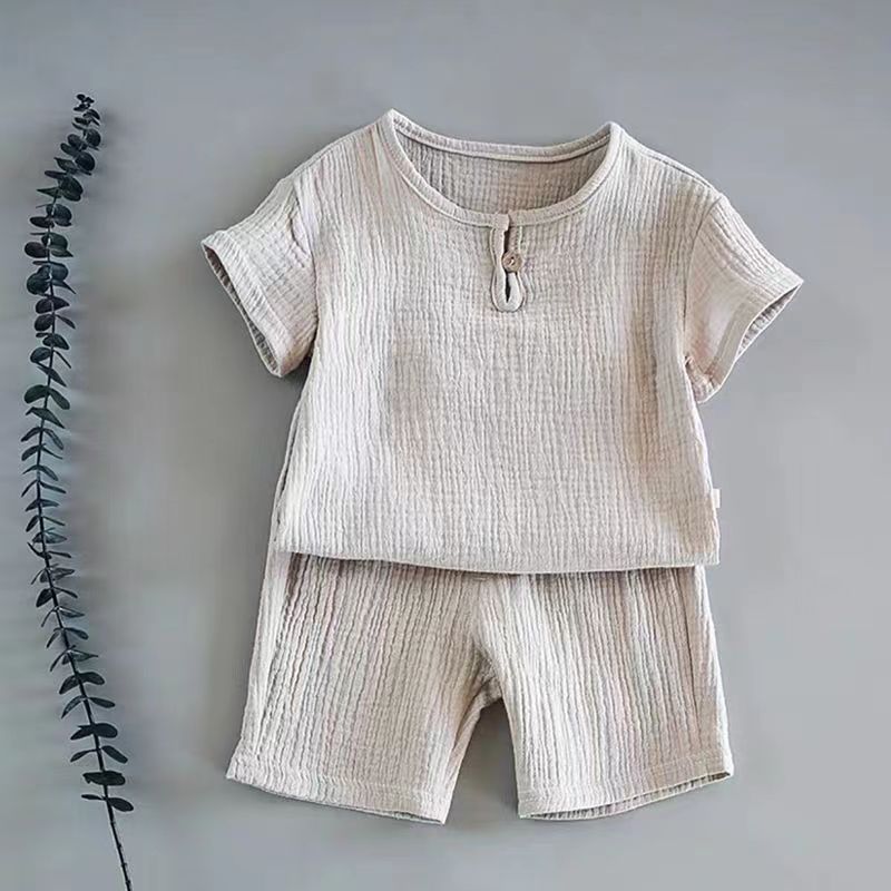 Baby Summer Cotton Linen Two-Piece Set | Short Sleeve Top & Shorts, Sizes 80–120