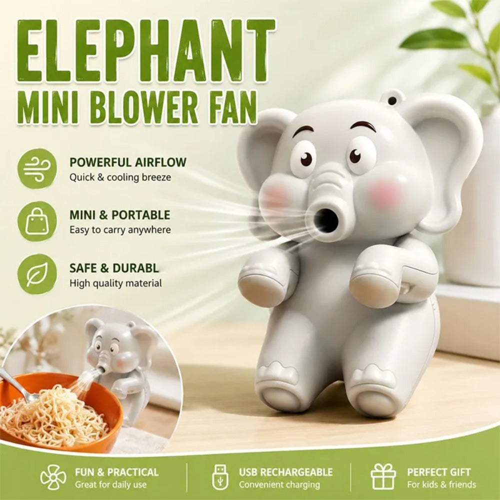 Mini Food Cooling Fan – Elephant Edition | Clip-On USB-C Rechargeable