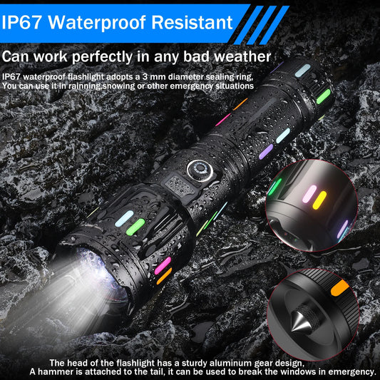 White Laser Tactical Flashlight – 6000LM Super Bright | Digital Battery Display & USB Power Bank