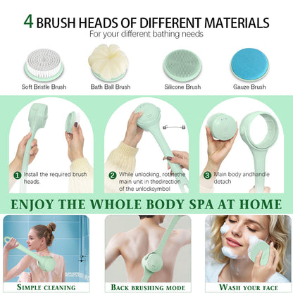 Long Handle Electric Back Scrubber | 4-in-1 Rotating Bath Brush