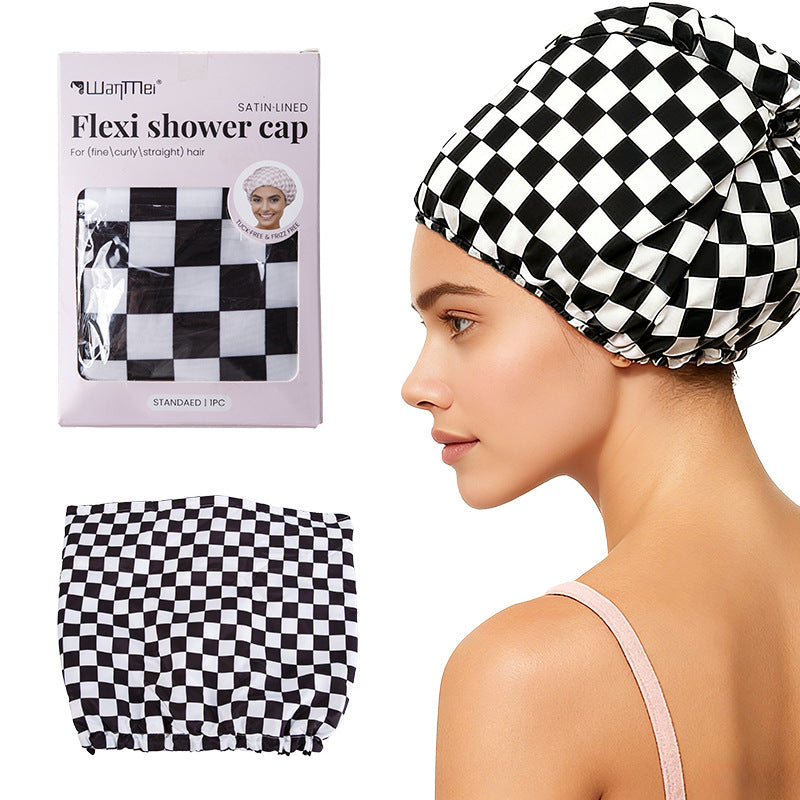 Premium Waterproof Shower Cap | Satin Lined & Non-Slip for All Hair Types