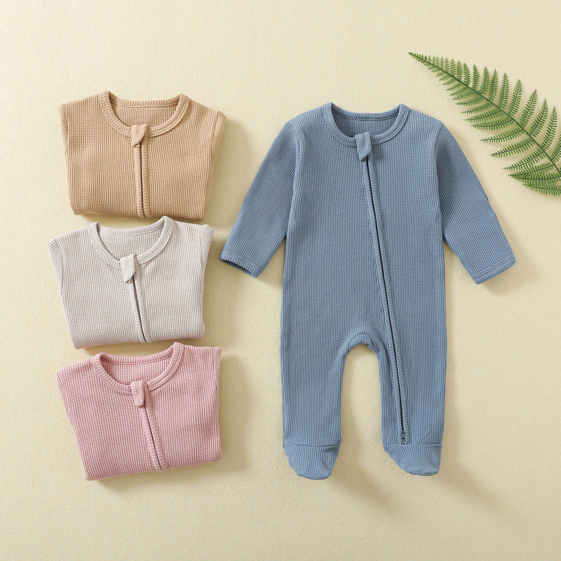 100% Cotton Newborn Baby Zipper Footies – Breathable Footed Romper (3M–12M)