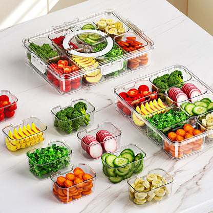 Clear Divided Serving Tray | Multi-Compartment Fridge Organizer with Lid