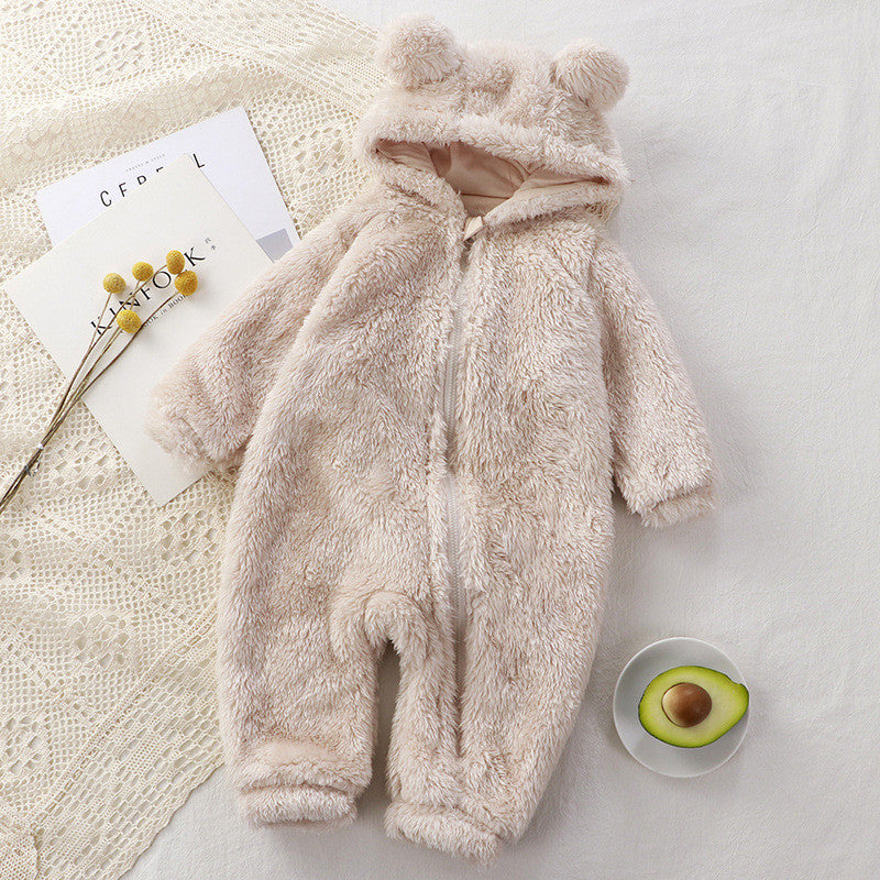 CloudSnuggle™ Ultra-Soft Baby Bear Romper | Premium Thermal Velvet Hooded Jumpsuit for Newborns & Infants