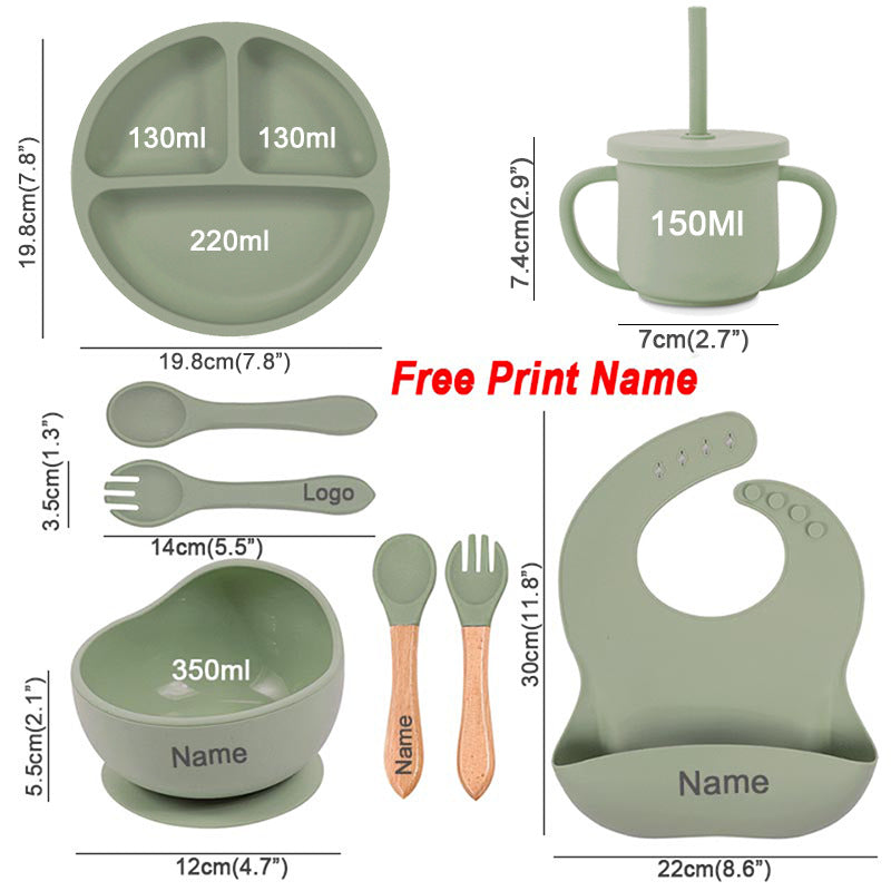 Personalized 8-Piece Silicone Baby Feeding Set | Custom Name & Logo