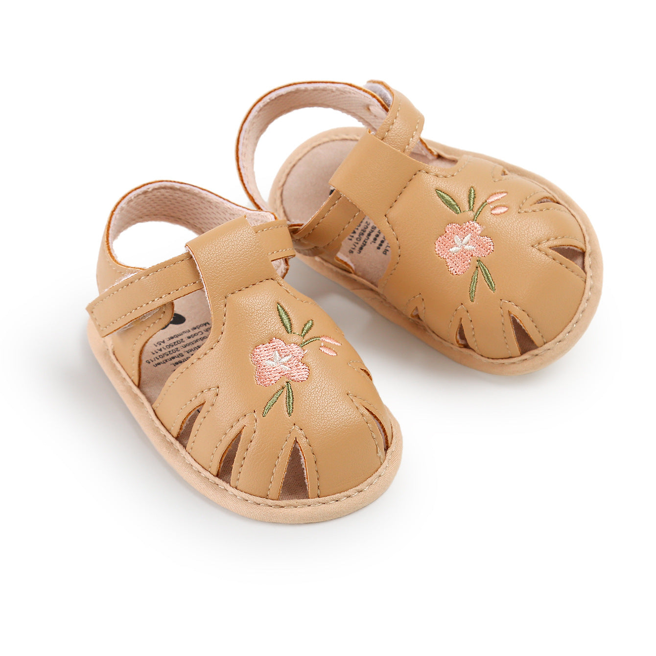Floral Embroidery Baby Sandals – Soft Sole First Walkers for Girls