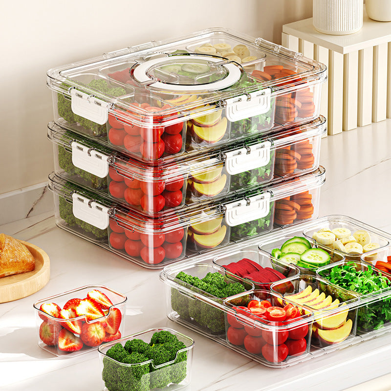 Clear Divided Serving Tray | Multi-Compartment Fridge Organizer with Lid
