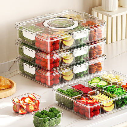 Clear Divided Serving Tray | Multi-Compartment Fridge Organizer with Lid