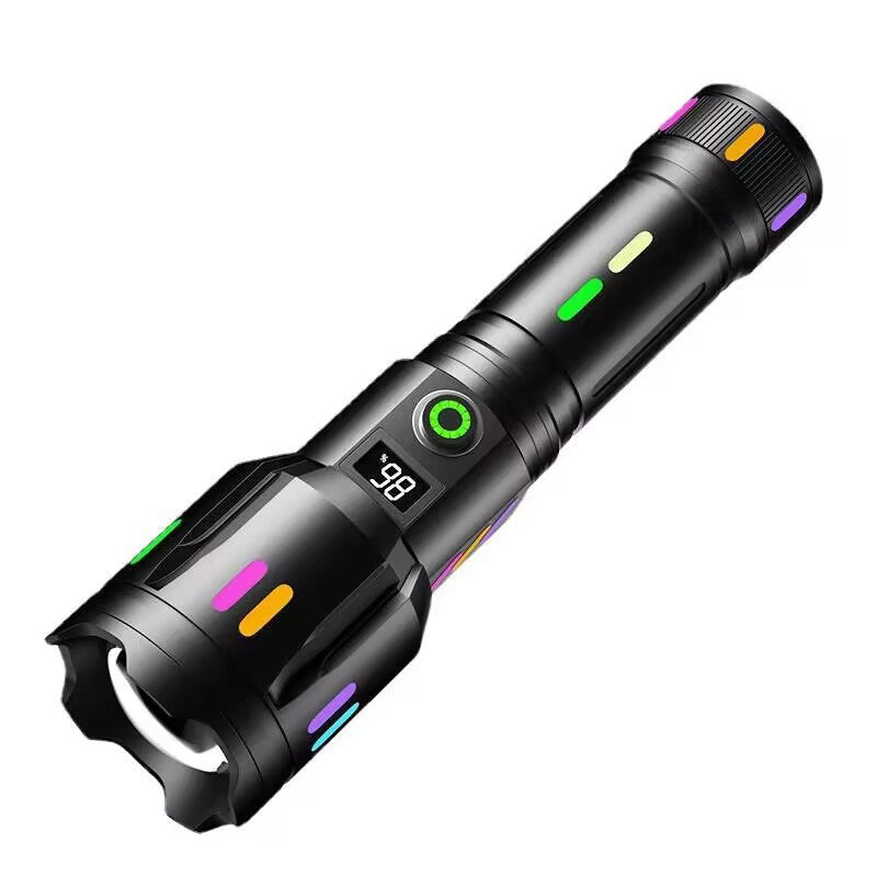 White Laser Tactical Flashlight – 6000LM Super Bright | Digital Battery Display & USB Power Bank
