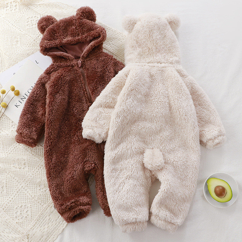 CloudSnuggle™ Ultra-Soft Baby Bear Romper | Premium Thermal Velvet Hooded Jumpsuit for Newborns & Infants