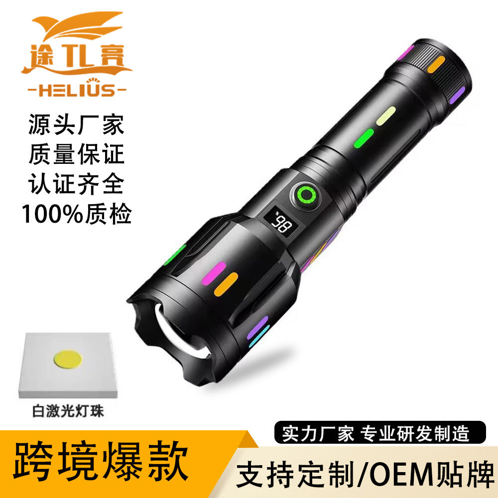 White Laser Tactical Flashlight – 6000LM Super Bright | Digital Battery Display & USB Power Bank