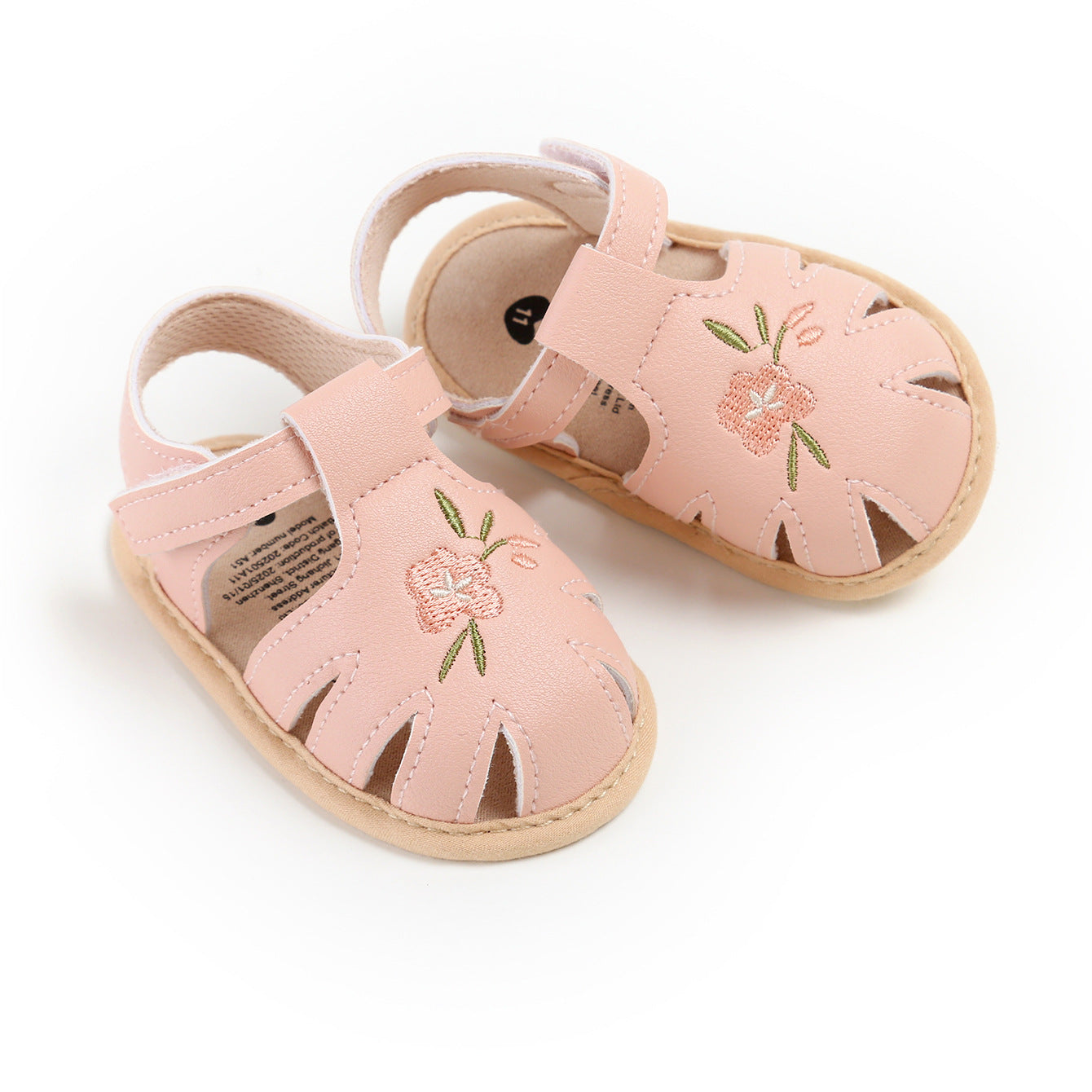 Floral Embroidery Baby Sandals – Soft Sole First Walkers for Girls