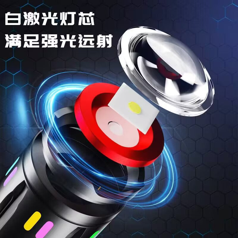 White Laser Tactical Flashlight – 6000LM Super Bright | Digital Battery Display & USB Power Bank