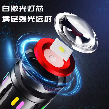 White Laser Tactical Flashlight – 6000LM Super Bright | Digital Battery Display & USB Power Bank