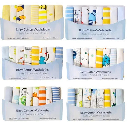 Ultra-Soft Cotton Baby Towel Set (5/8pcs) - Adorable Animal Prints