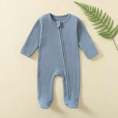 100% Cotton Newborn Baby Zipper Footies – Breathable Footed Romper (3M–12M)