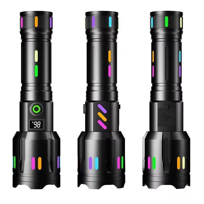 White Laser Tactical Flashlight – 6000LM Super Bright | Digital Battery Display & USB Power Bank