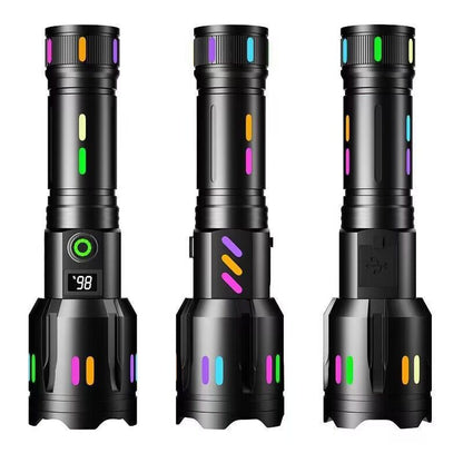 White Laser Tactical Flashlight – 6000LM Super Bright | Digital Battery Display & USB Power Bank