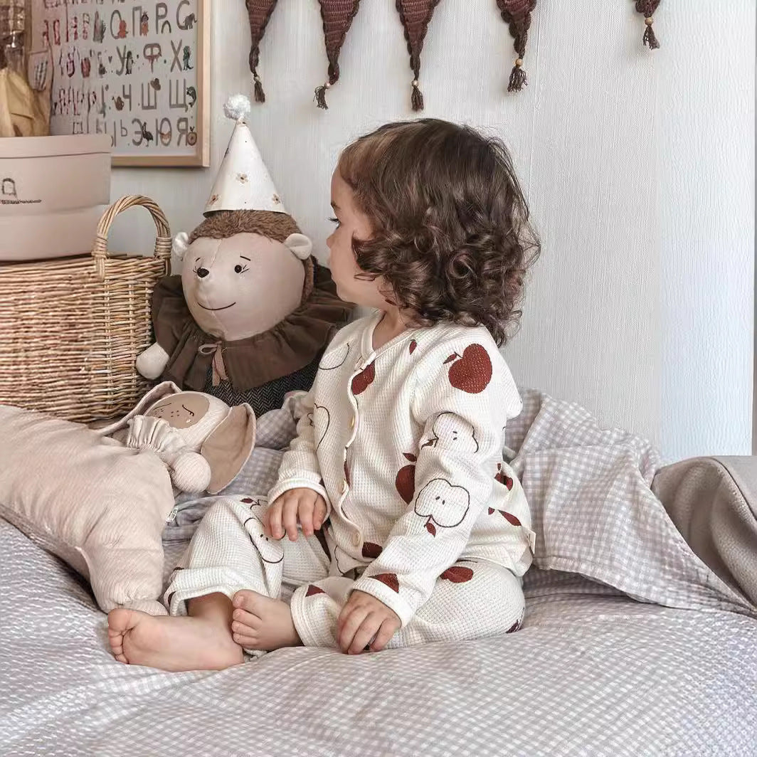 Baby Waffle Knit Lounge Set – Breathable 2-Piece Pajamas for Boys & Girls