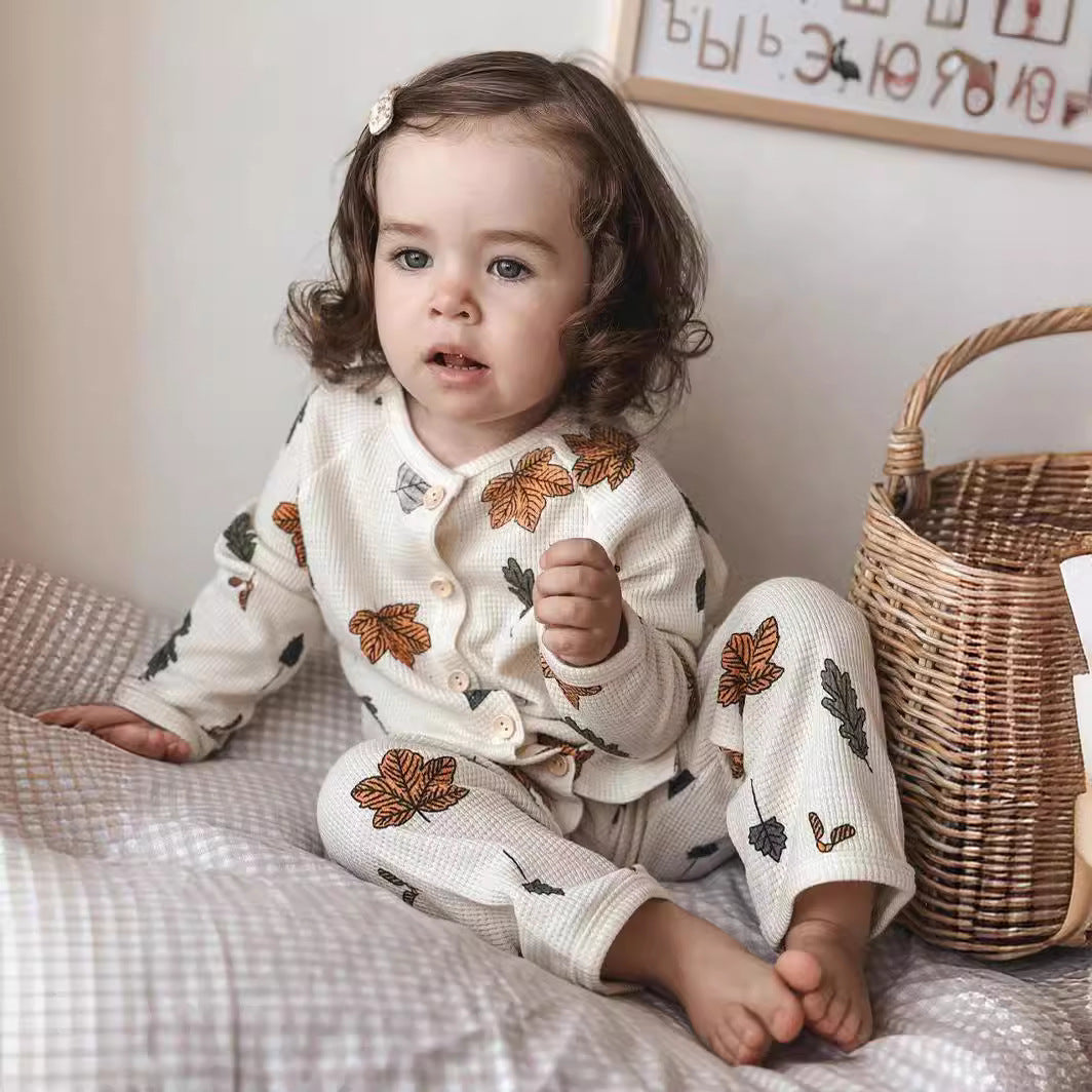 Baby Waffle Knit Lounge Set – Breathable 2-Piece Pajamas for Boys & Girls