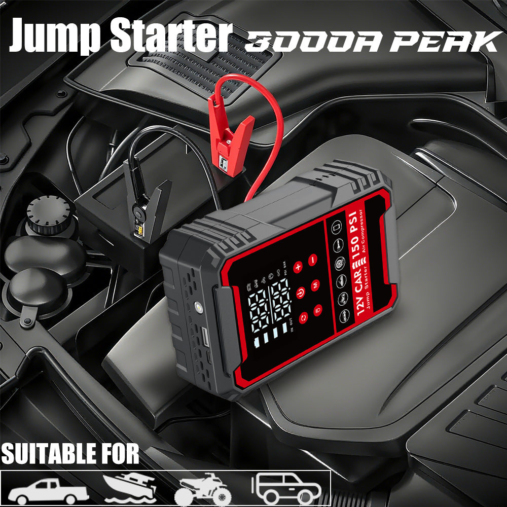 4-in-1 Roadside Guardian – 3000A Jump Starter, Air Compressor, Power Bank & LED Flashlight