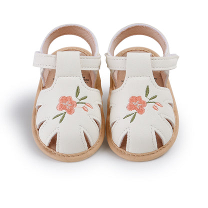 Floral Embroidery Baby Sandals – Soft Sole First Walkers for Girls