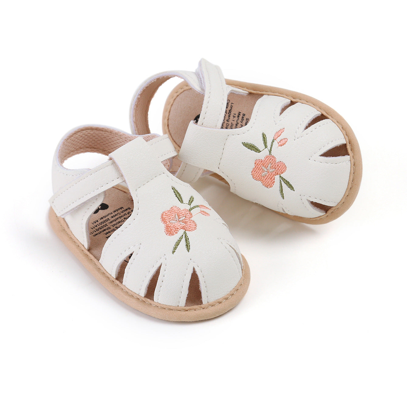 Floral Embroidery Baby Sandals – Soft Sole First Walkers for Girls