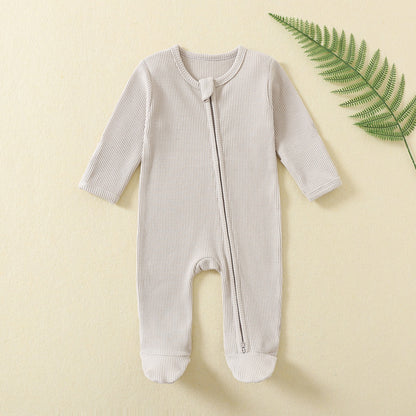 100% Cotton Newborn Baby Zipper Footies – Breathable Footed Romper (3M–12M)
